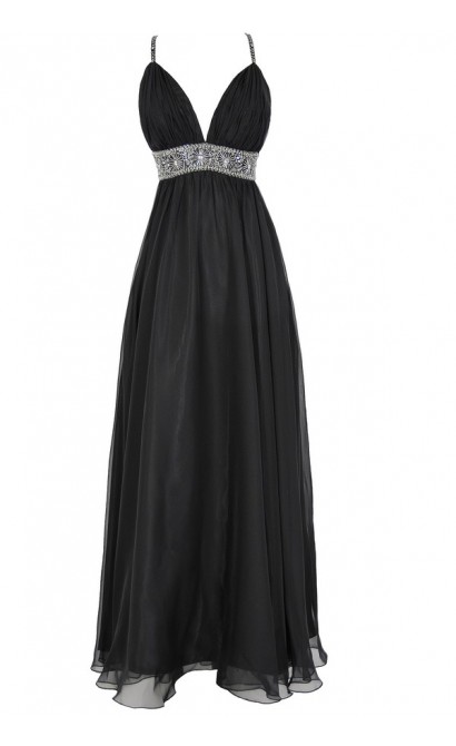 Whole New World Embellished Maxi Dress in Black